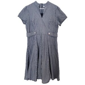 eShakti Blue & White Striped Dress XL